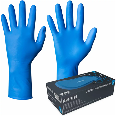 Engångshandske nitril kemresistent blå puderfri M Granberg 951